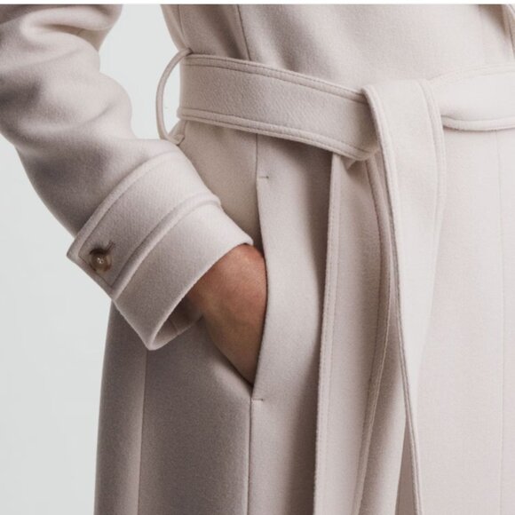 REISS Petite‎ Relaxed Wool Blend Mid Length Neutral Belted Coat Size 12 NWT - Picture 2 of 14